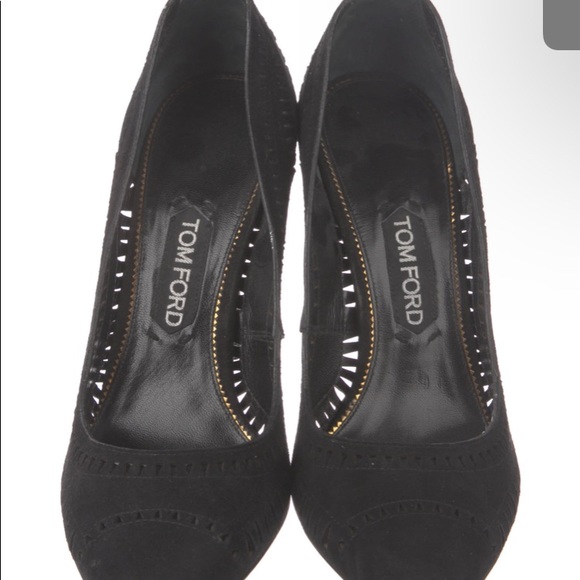Authentic Black Suede Lasercut Accent Tom Ford Heels - Picture 1 of 4